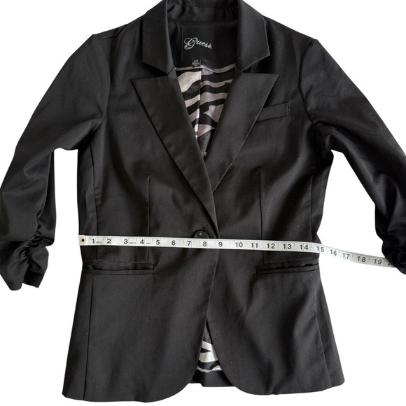 Guess Black Blazer Jacket Women’s  Small S/P Ruched Sleeves 3/4 Career Office - Picture 8 of 9